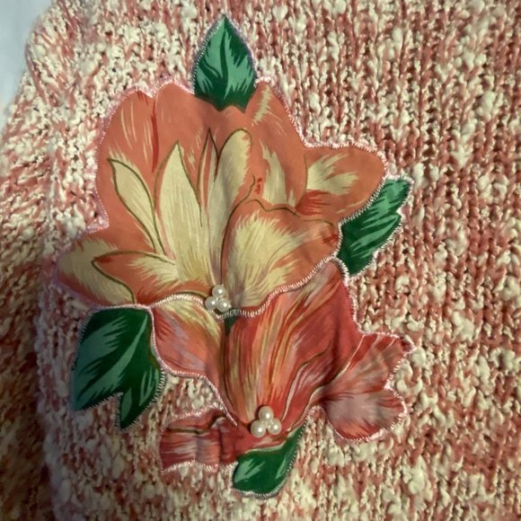 Vintage Penbrooke Lane Womens Floral Applique Knit Pearl Sweater Size Small - Picture 5 of 7
